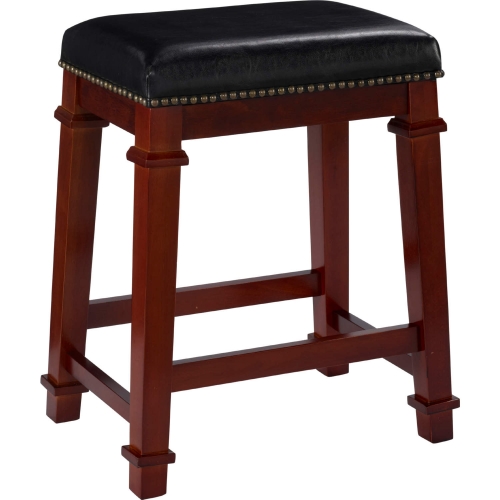 Kennedy Counter Stool in Black Leatherette & Dark Cherry Finish